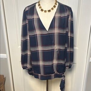 The Loft Navy Plaid Women's Top